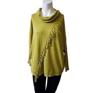 Marble xsmall Chartreuse Yellow Cotton asymmetrical cowl neck sweater w fringe